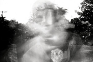 black and white pinhole photograph of San Diego author and photographer Chris Keeney created with a home made pinhole camera made from an antique tin.