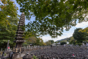 Wde angle photograph of the Adashino Nenbutsuji Temple in Kyoto Japan