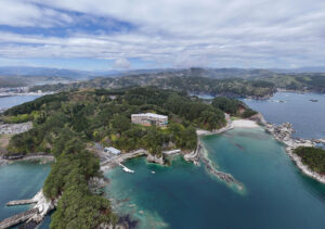 drone aerial photograph of Jodogahama beach and Miyako Bay in Japan