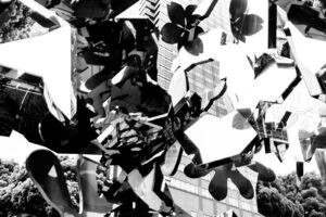 black and white abstract photograph of Shinji Ohmaki's art installation at the Tokyo Garden Terrace Kioicho