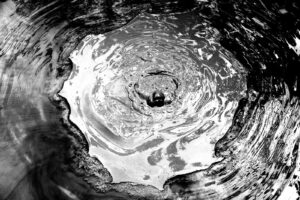 Black and white abstract amorphous shape photographic art of hot springs water in Beppu, Japan 2025